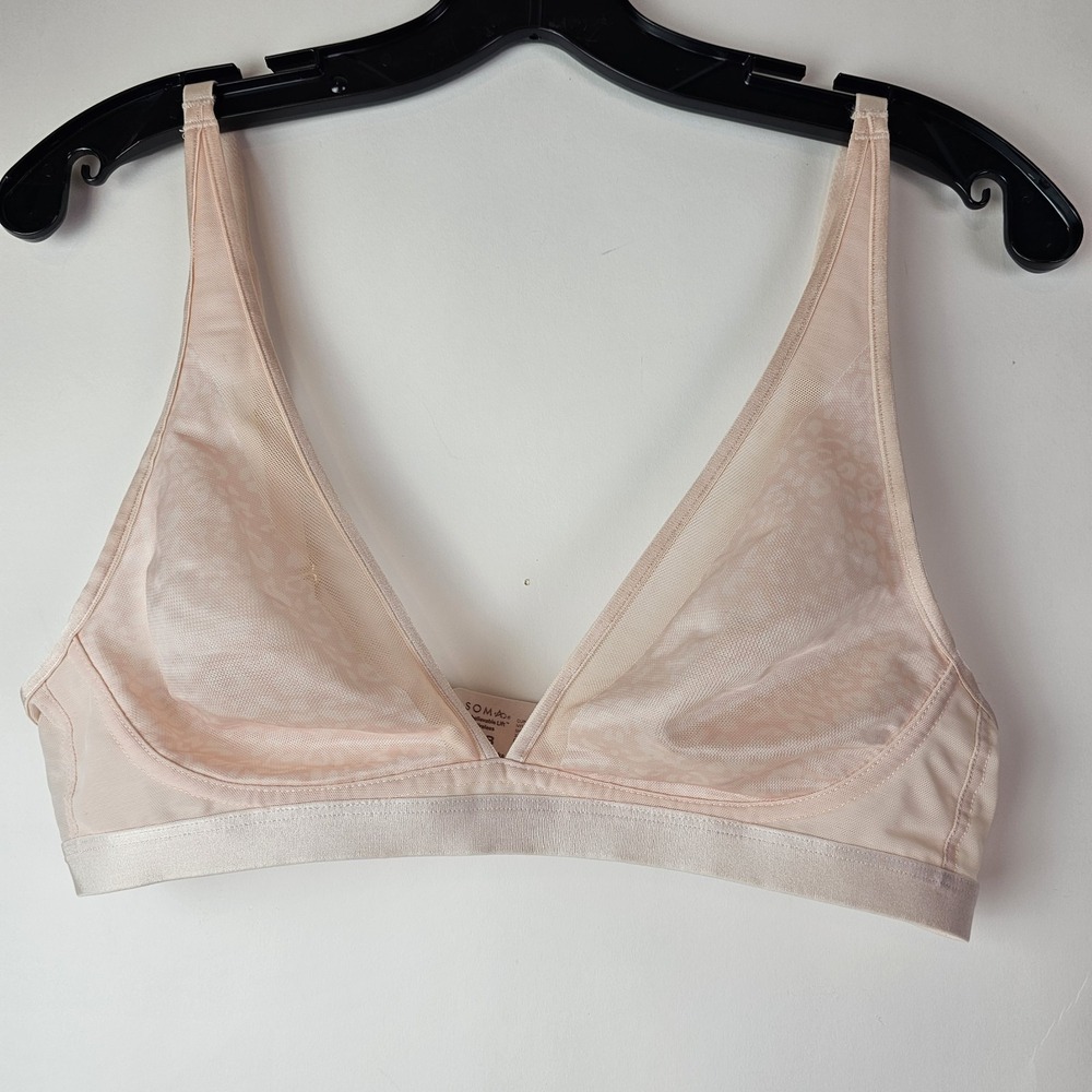 SOMA Intimates Unbelievable Lift Wireless Bra Pink Floral Sheer Mesh 36B Unlined